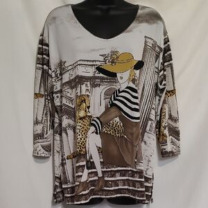 Source Unknown Womens Tunic Top in White, Brown, Black, Gold